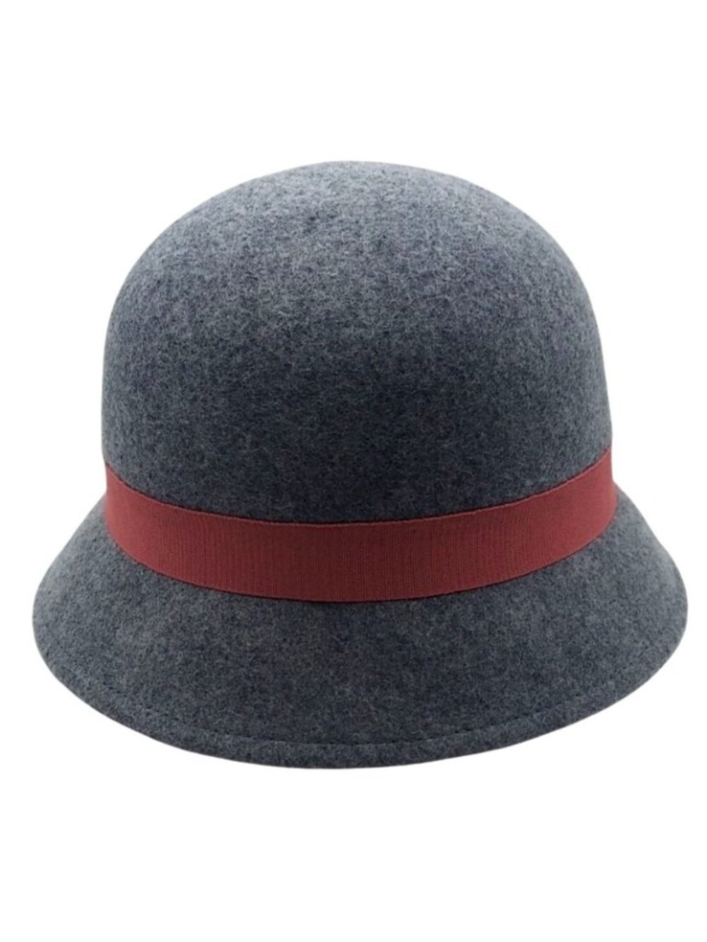 NEW Womens Wool Cloche Hat Grey With Red Ribbon Detail Retro Charming Charlie